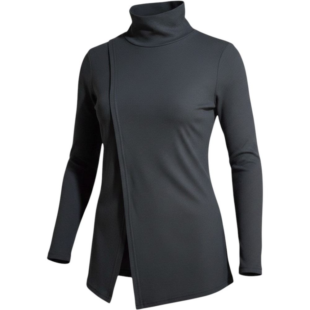 Black Stylewe‎ Ribbed Mock Neck Long Sleeve Asymmetric Top Womens Size S